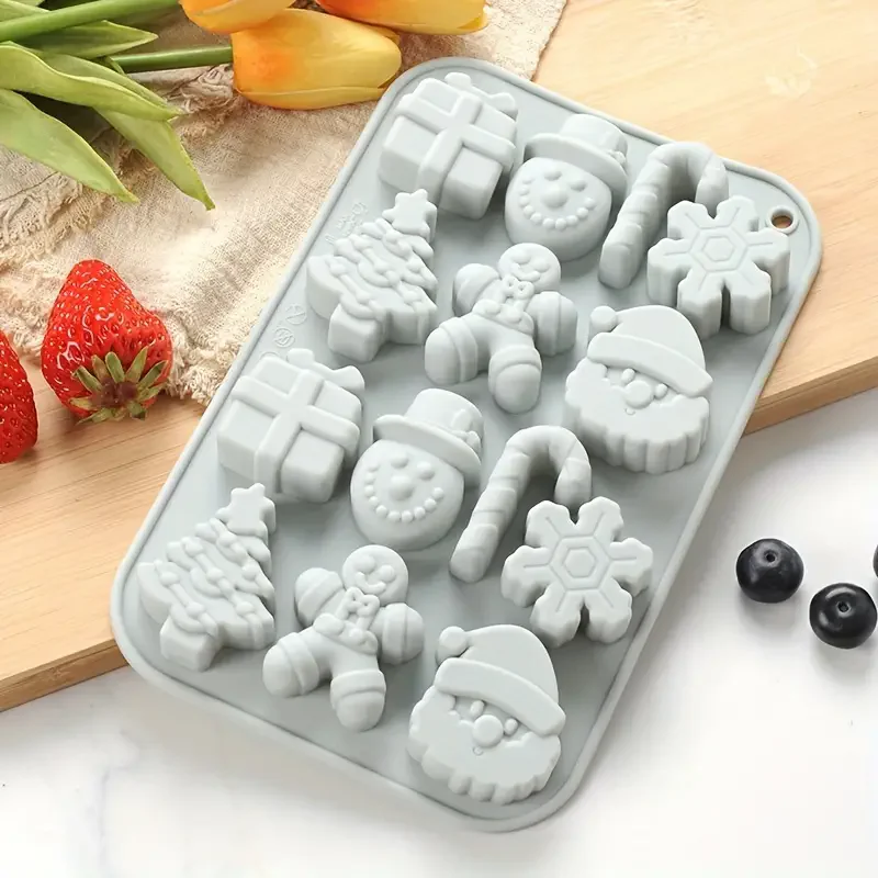 Christmas-Themed Silicone Baking Molds, Featuring Creative Shapes Such as Christmas Trees, Gingerbread Men, Snowflakes, Etc., Suitable for Making DIY Products Such as Chocolate, Mousse, Gummies, Jelly, Scented Candles, or Handmade Soaps, Christmas Tools
