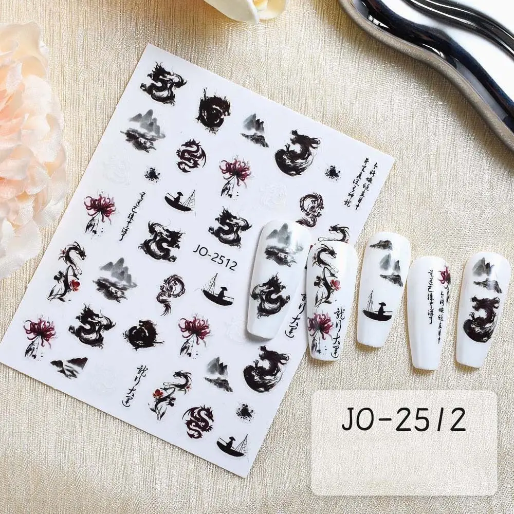 Bamboo Pattern Dragon Nail Stickers calligrafia Nail Art forniture Dragon Nail decalcomanie fai da te Nail Charms accessori per unghie