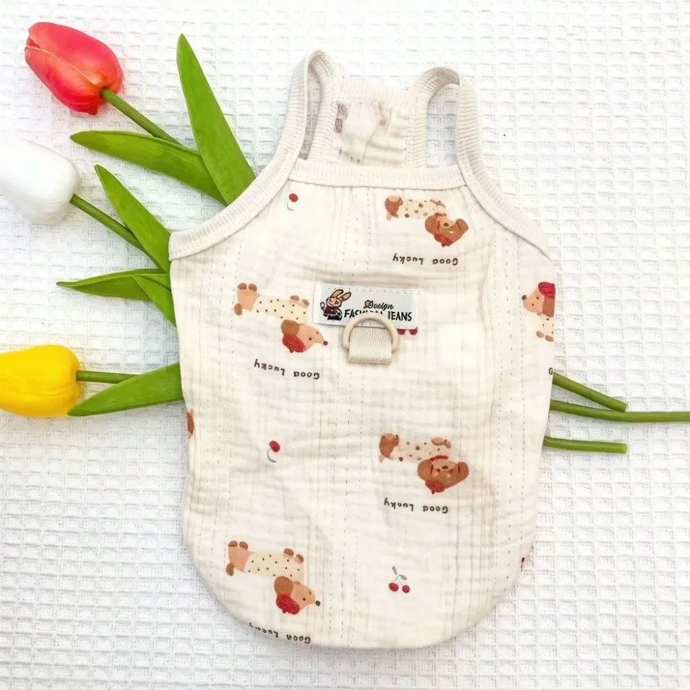 

Pet Sausage Dog Printed Tank Top Dog Cartoon Clothes Summer Cute Dog Strap Breathable Teddy T-Shirt Dog Stuff