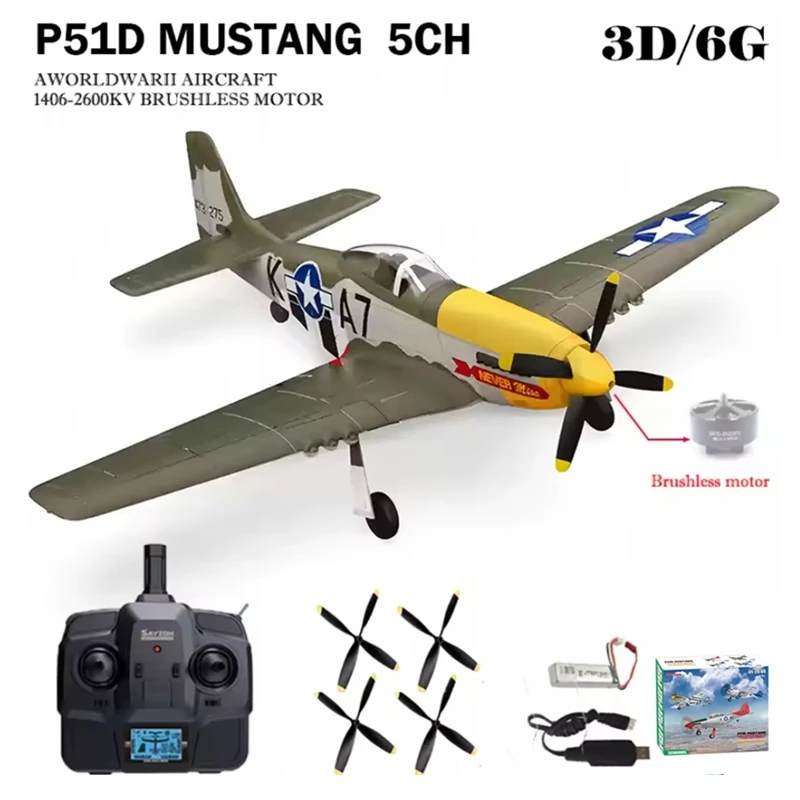 RC Plane 5CH 3D/6G Fixed-wing RC Airplane 2.4GHz P51D Mustang RTF for Adults Beginners Easy to Fly Removable Brushless Fighter