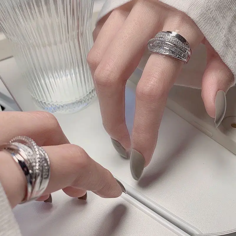 2025 New Silver Color Rhinestone Ring Multi-layer Winding Rings for Women Wedding Full Zircon Finger Rings Fashion Jewelry Gifts