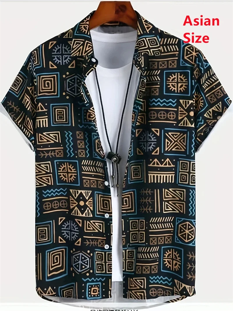 Hawaii Shirts For Men 3D Graphic Short-sleeved T-shirt Casual Lapel Buttons Male Tops Summer Oversized Bohemian Man Tees