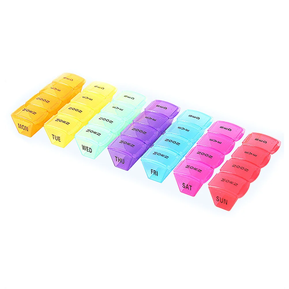 7PCS Organiser Portable Dispensing Colorful 28 Grid Mini Medicine Tablet Storage Sub- weekly 7-day organiser