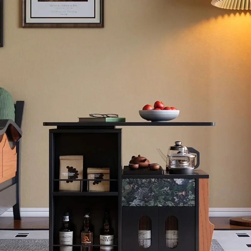 

Solid wood tea cabinet living room trolley movable sofa side cabinet antique coffee table