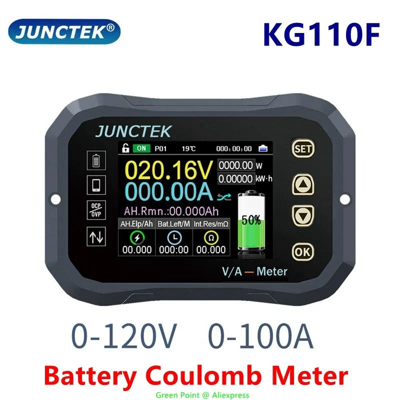 Capacity Tester Counter KG110F DC 0-120V 100A Lithium Battery Iron Phosphate Capacity Detector Coulomb Meter Indicator Coulomb