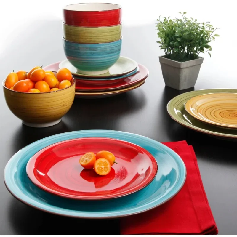 Homes & Gardens Festival Dinnerware, Assorted Colors, Set of 12 dishes and plates sets