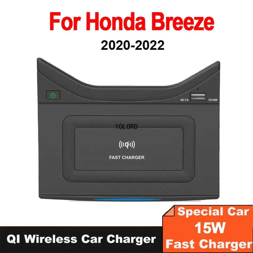 QI Car Wireless Charger 15w Phone Charging Fast Panel Pad Parts for Honda Breeze 2020-2022