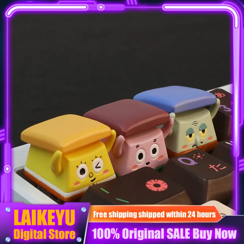 

Колпачки для клавиш в стиле аниме, желтая губка и красная морская звезда, механическая клавиатура, смола, милые колпачки для клавиш на заказ, игровая клавиатура для ПК, подарки с героями мультфильмов