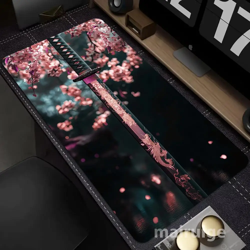 

Japanese Samurai Sword Mouse Pad Large Computer Office Game Table Mat XXL Rubber Anti-slip Stitched Keyboard Mats Long Desk Pads