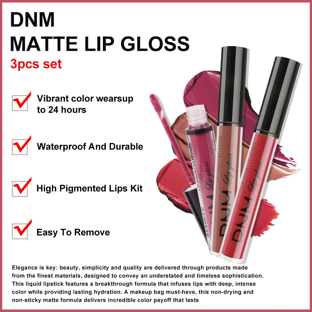 3 Stuks/1Set Matte Mist Fluwelen Anti-Aanbaklaag Cup Lip Glazuur Set Langdurige Waterdichte Lipgloss Vloeibare Lippenstift Kleur Lip Glazuur Make-Up