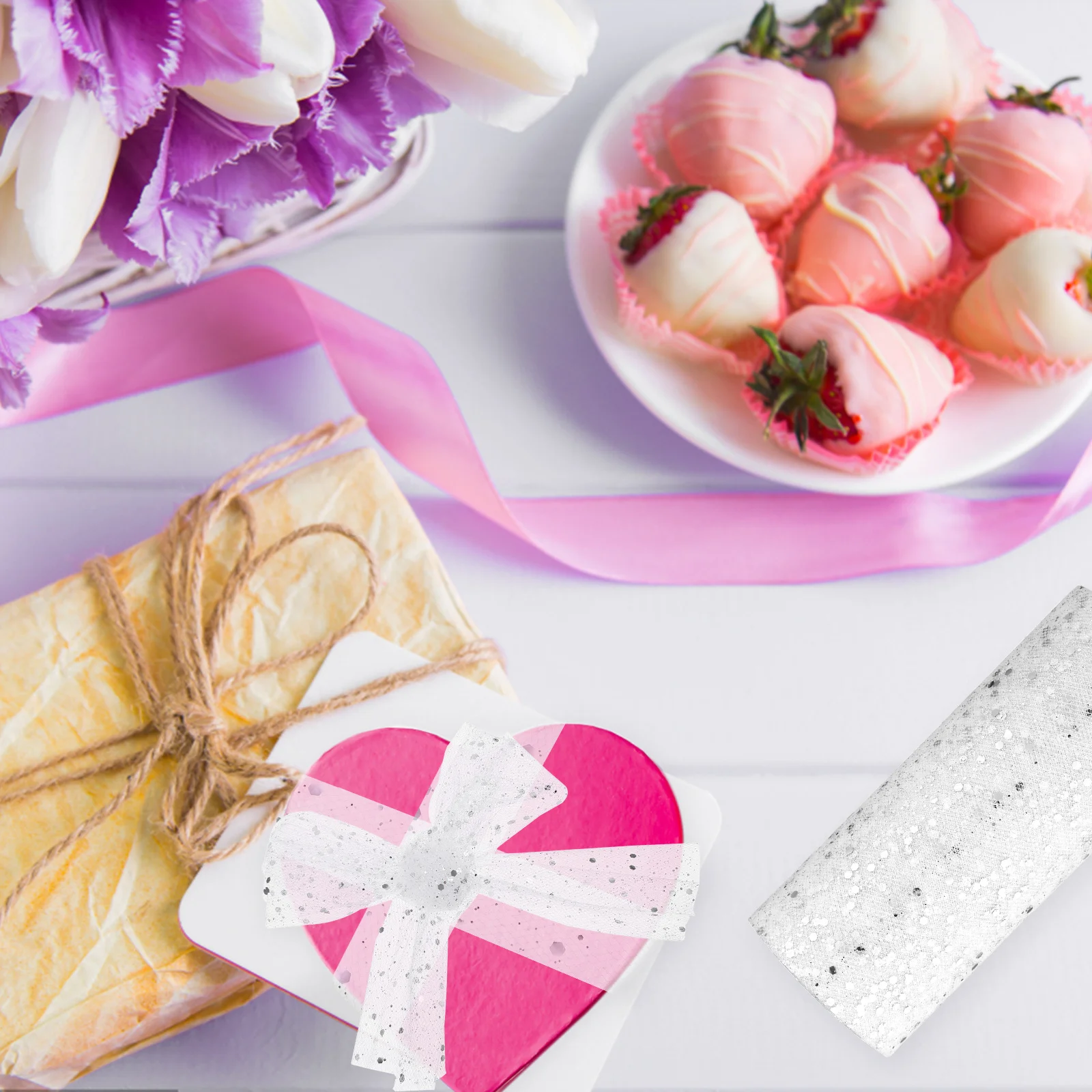 2 Rolki Brokatowego Tiulu Dekoracyjnego Organza do Rękodzieła, Szycia, Dekoracji Choinek Świątecznych, Tkanina Tiulowa