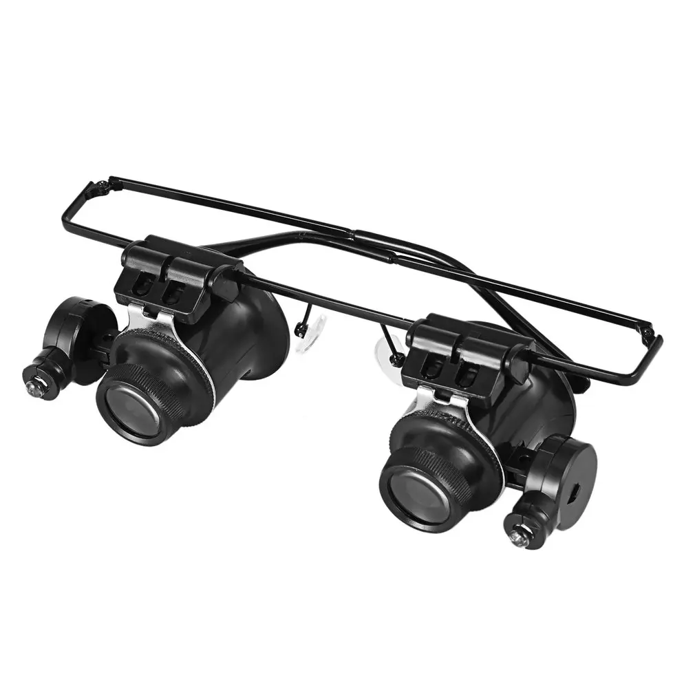 Hot 20X Glasses Type Double Eye Binocular Magnifier Watch Repair Tool Magnifier with Two Adjustable LED Lights