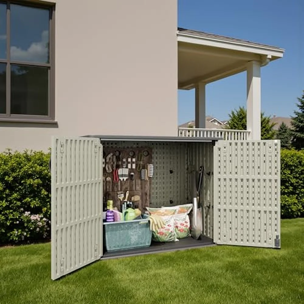 Resin Outdoor Storage Cabinet 26 Cu.ft Horizontal Storage Shed
