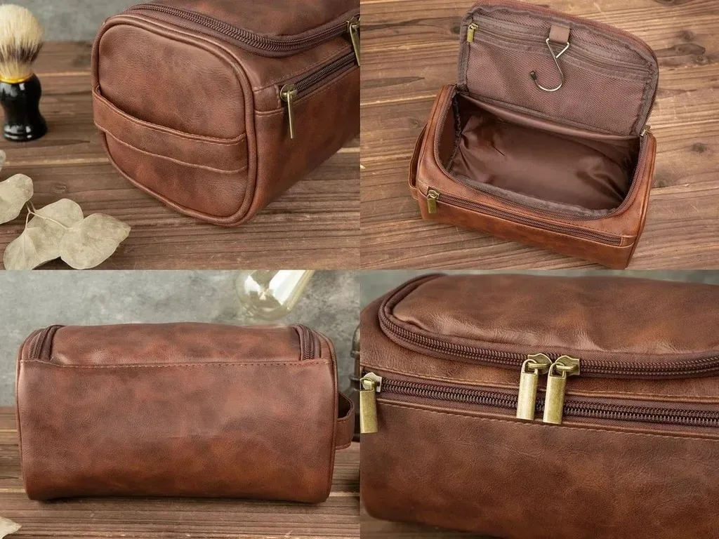 Wasserdichte Herrentasche mit graviertem Namen, personalisierter Name, langlebiges PU-Leder, vielseitig einsetzbar, ideal zum Rasieren, Reisen, Business-Make-up-Tasche – Detail 8