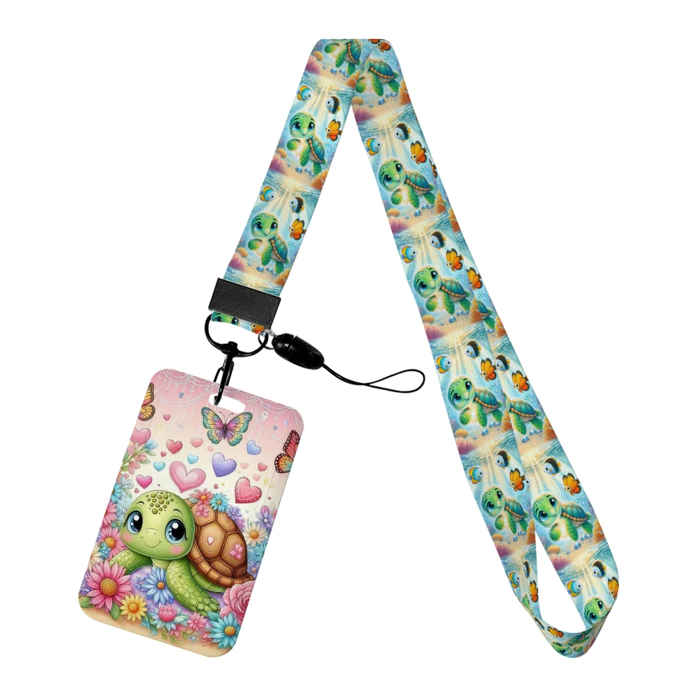 Marine Creature Sea Turtle Card Holder Lanyard with Keychains