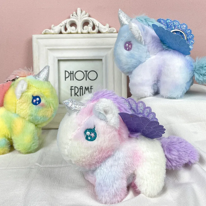 Bunter Einhorn-Schlüsselanhänger, Plüsch, Kinderspielzeug, Schwanz, Wagging, kleines Tier, Rucksack, Ornament, Weihnachtsgeschenk, 1 Stück