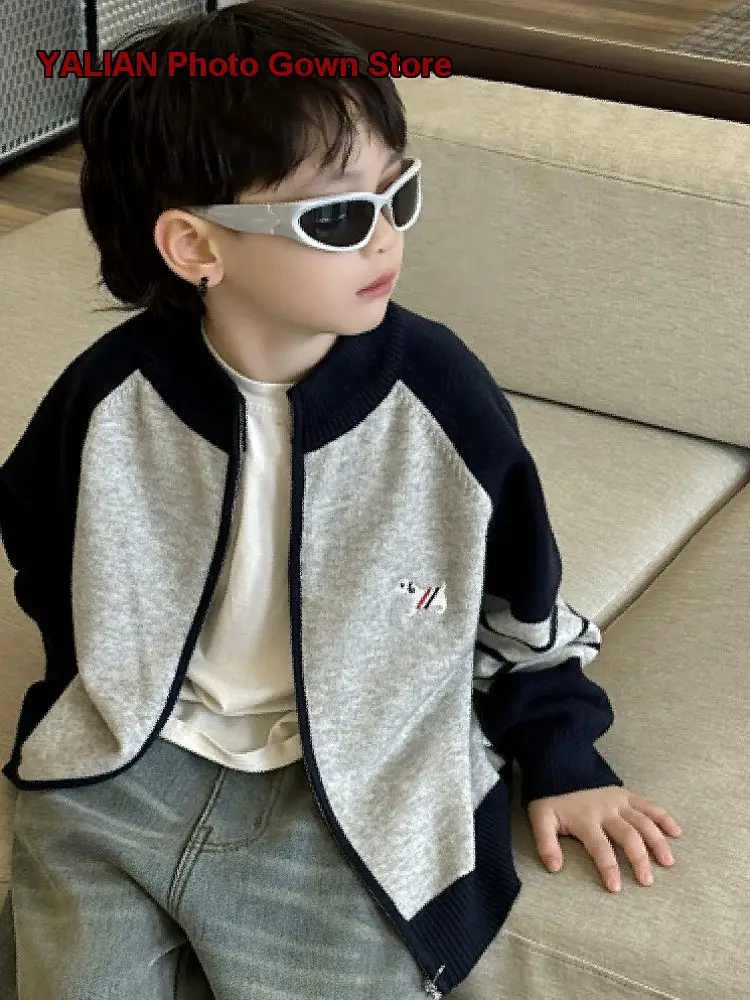 Boys Cardigan Kids Spring Autumn Knit Cardigan Solid Color Soft Skin-Friendly Infant