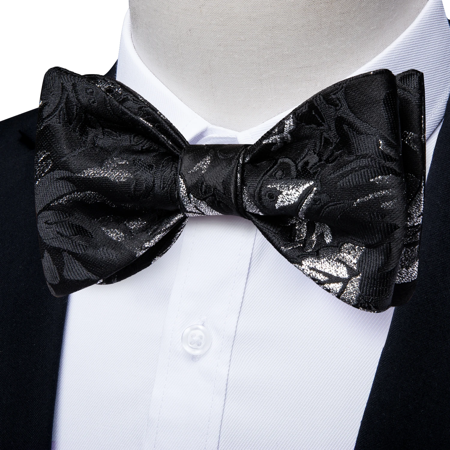 

Luxury Silk Floral Men Bowtie For Party Wedding Official Fashion Black Bow Ties Pocket Square Cufflinks Set Man Butterflynots