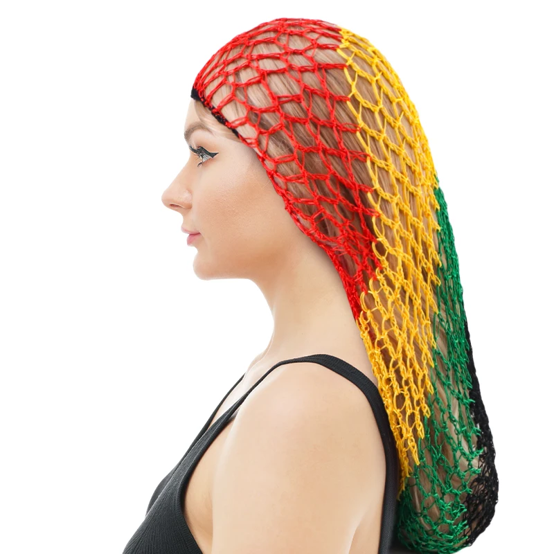 

New Women's Handmade Crochet Jamaican Hair Net Outdoor Sports Elastic Sleeping Cap Long Hair Bun Cover Breathable Overhead Cap