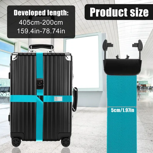 Imagen 2 del producto Correa de equipaje antirrobo, hebilla para maleta, correa cruzada, bloqueo de aduana TSA, paquete ajustable, cinturón de equipaje para equipaje de 20-32 pulgadas, 2/1 ud.