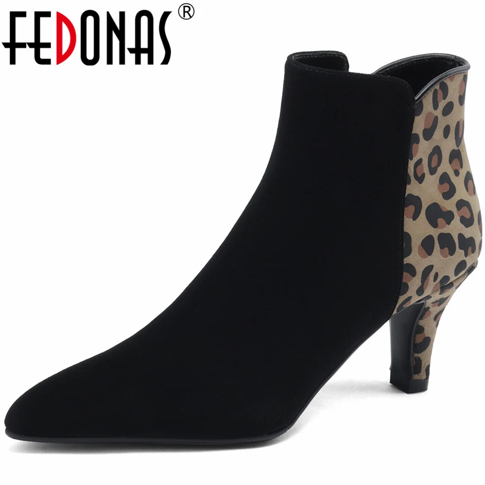 

FEDONAS Autumn Winter Women Ankle Boots High Heels Pointed Toe Shoes Woman Side Zipper Office Lady Basic Genuine Leather Mature