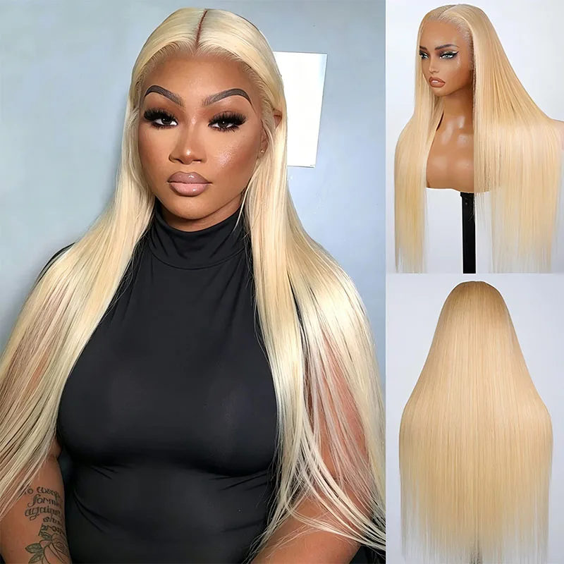 613 Blonde Bone Straight 13X4 Lace Frontal Human Hair Wig Preplucked 613 Color 13x6 Full Lace Wig Platinum Blonde Wigs