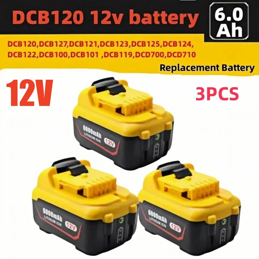 

Long-Lasting 12V 6.0Ah Cordless/Rechargeable Lithium Ion Battery Replacement for Dewalt DCB120,Compatible with DW089LG,DCD701F2