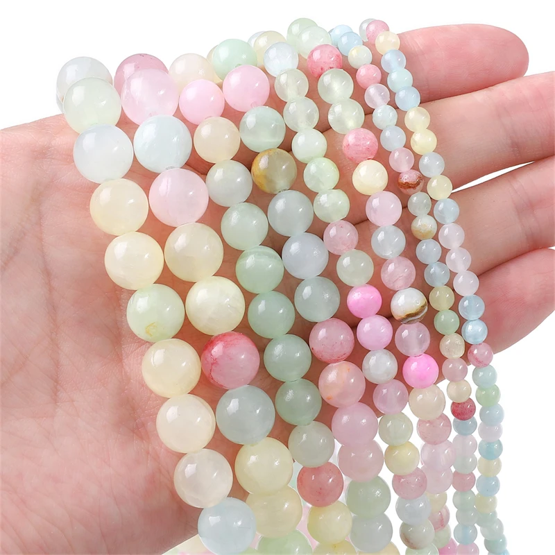 Naturstein Mehrfarbige Chalcedon-Jade-Perlen, glatte lose Abstandsperlen für die Schmuckherstellung, DIY-Armband, Halskette, Zubehör – Detail 4