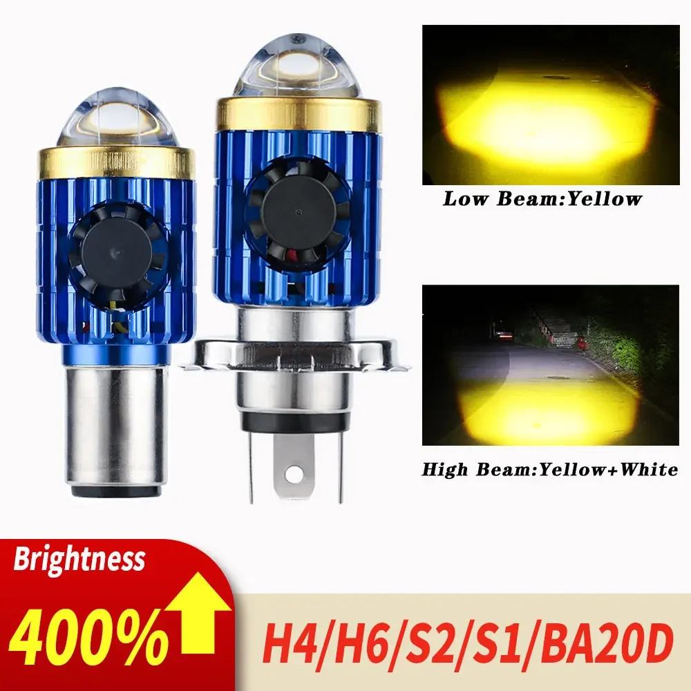 

1Pcs H4 BA20D Motorcycle Headlight Lens Bulb HB2 H6 Hi-Lo Beam Motorbike LED Headlamp Projector White Yellow 20W 12V-80V