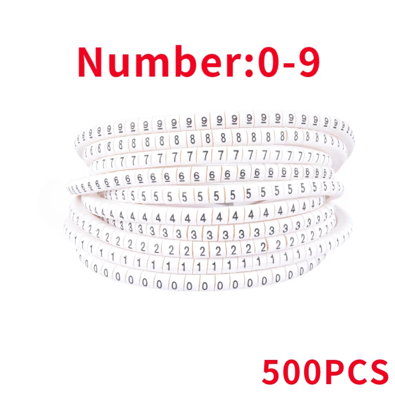 500PCS EC-0/1/2/3 Cable Wire Marker 0 to 9 For Cable Size 1.5/2.5/4.0/6.0 sqmm Colored number tube Cable Markers label marking