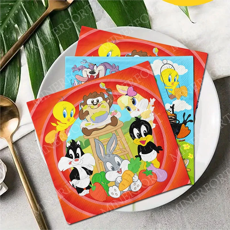 Servilletas de Papel de Looney Tunes, Lindas con Dibujos Animados de Bugs Bunny y Tweety, Artículos Desechables para la Cena, Cumpleaños, Decoración de Baby Shower