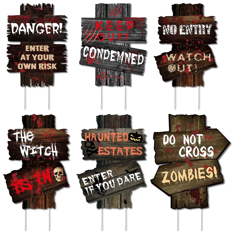 

Halloween Decor Yard Signs Stakes Props Warning Signs Scary Zombie 6 Pieces Halloween Decor