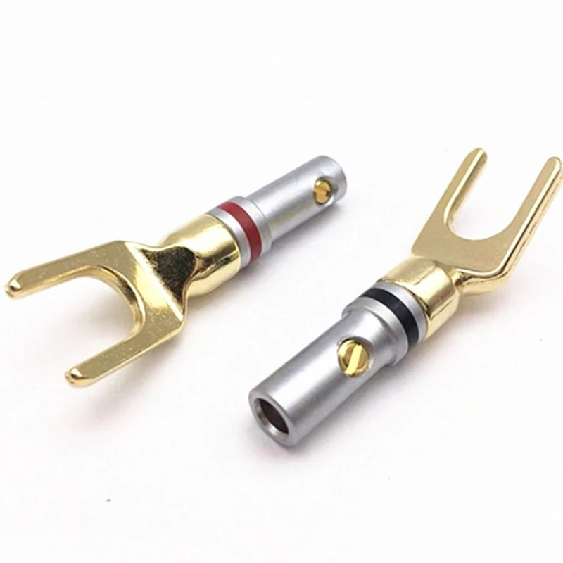Copper Gold-Plated 4MM Banana Plug Speaker Cable Y-Plug U-Plug Audio Connector Red and Black Scribed Cable