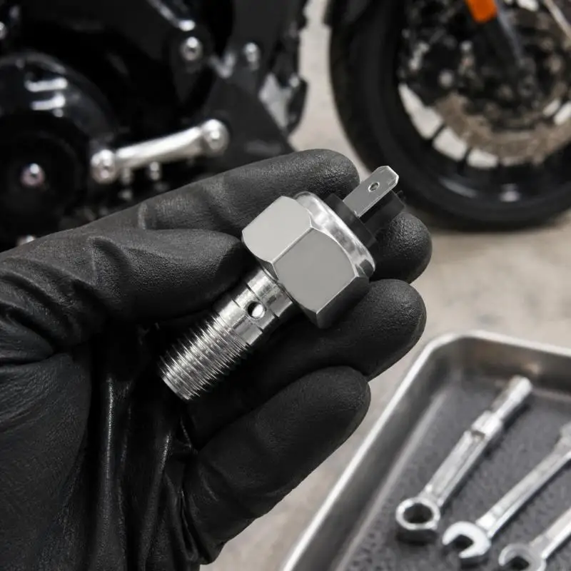 M76E Motorcycle Brake Circuit Pressure Switches Service Part with Blade Terminal, Metal Threaded Body and 72026-08A