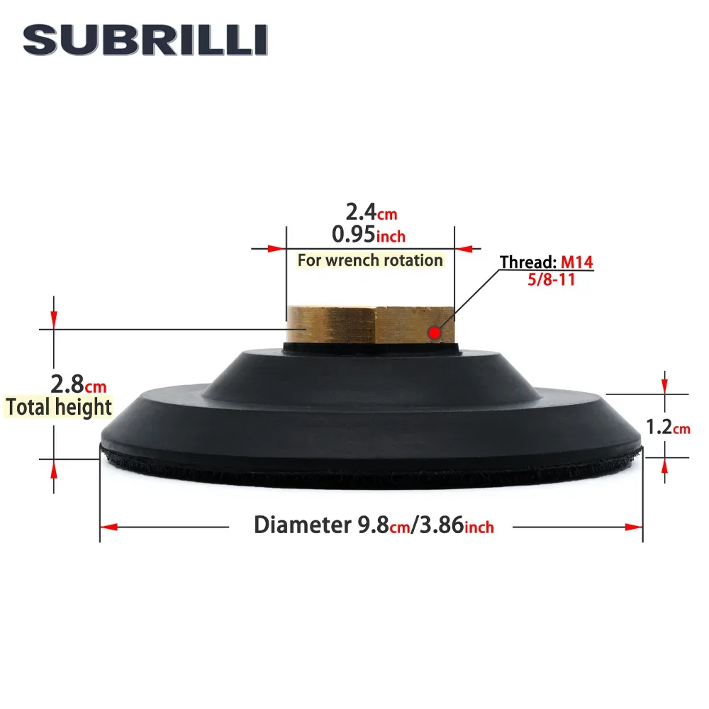 Subrilli 4 "almofada de borracha do apoio 98mm que lixam a ferramenta de volta acima do diamante da almofada para a almofada de lustro do mármore do granito do polidor m14 5/8-11 da linha