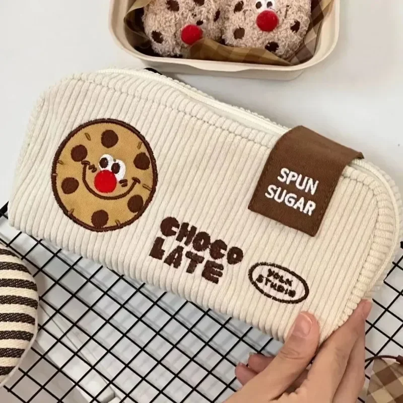 Retro Plush Pu Cartoon Cute Cookie Pencil Case Student Stationery School Supplies High Capacity Pencil Bag Kawaii Bag Cute Bag