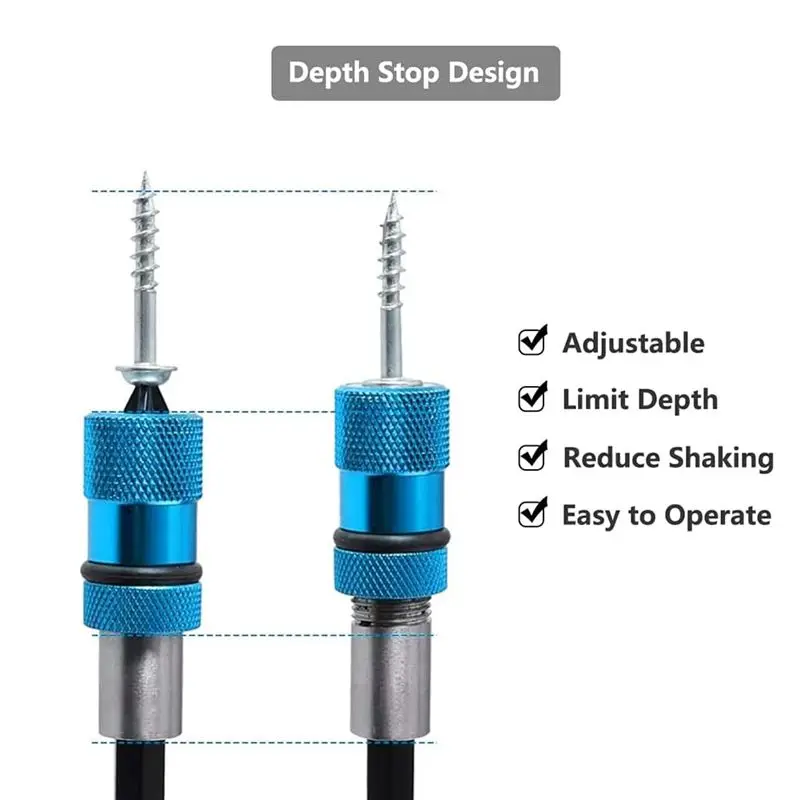 【HOT N07R】 3PCS 60mm Drywall Screw Bits Setter Magnetic Bit Holder 1/4 Inch Hex Shank Driver Bits Adjustable Depth Screw Holder