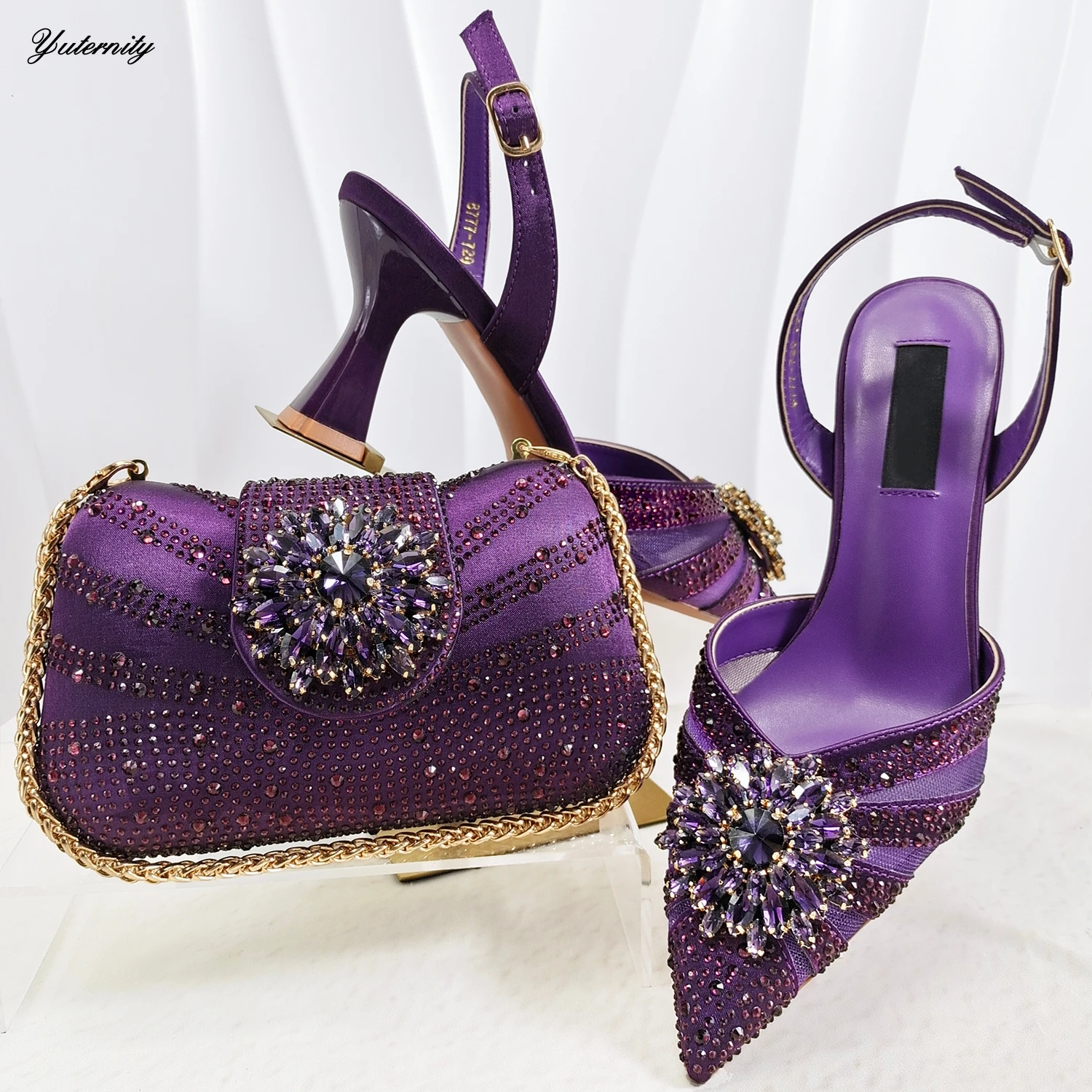 2026 Italian Fashion Crystal Women Sandal Shoes With Purse Set African Summer Pumps Shoes And Bag Set For Wedding Party