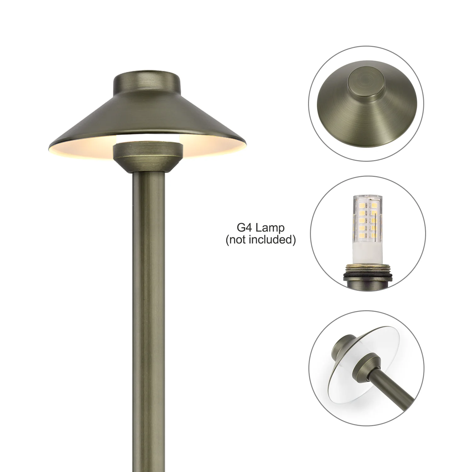 USA Warehouse LT2401 IP65 Waterproof Antique Bronze Solid Brass G4 China Hat Path Light Area Pathway Garden Lights