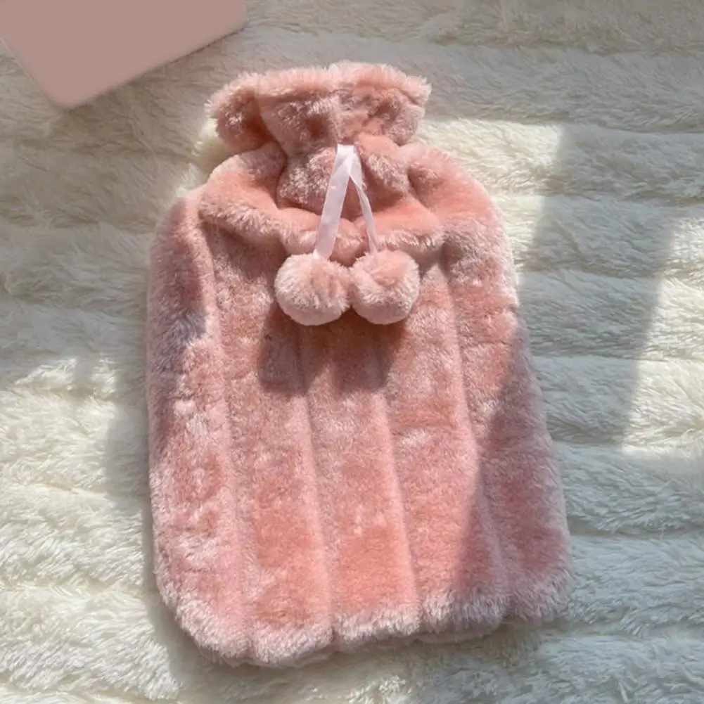 Pain Relief Hot Water Bottle 2000ml Rubber Hot Water Bottle with Plush Cover Leak-proof Pain Relief Compress Back for Menstrual