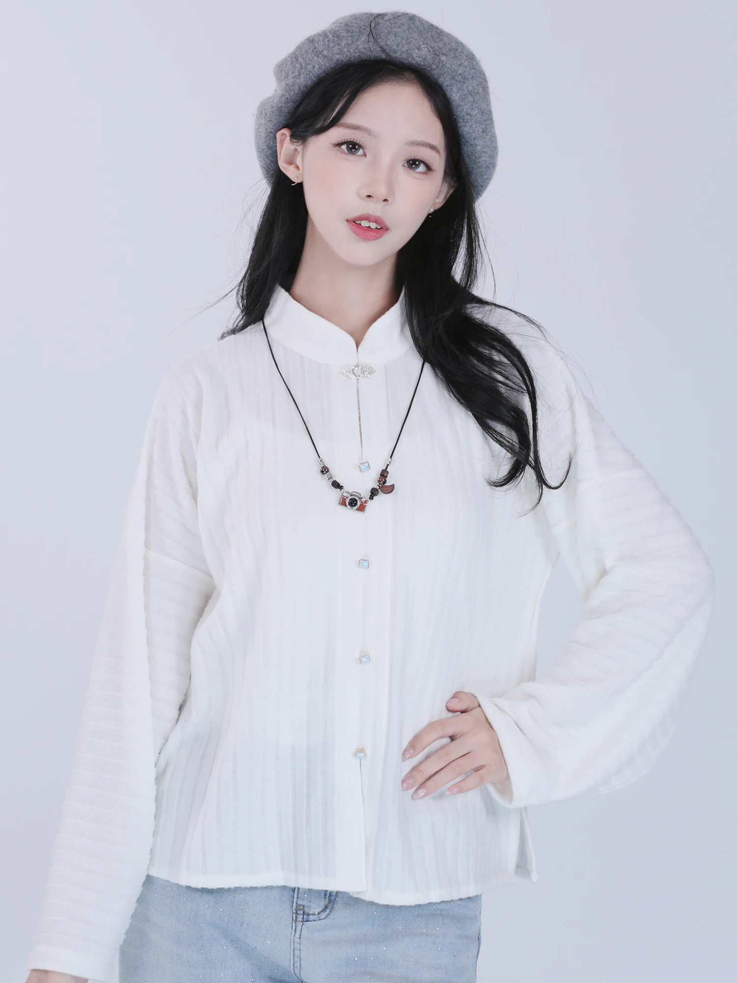 

Теплая вязаная кофта с воротником-стойкой Xialu Water Improved Ming Dynas Sle, осенне-зимняя, повседневная, универсальная, из полиэфирного волокна...