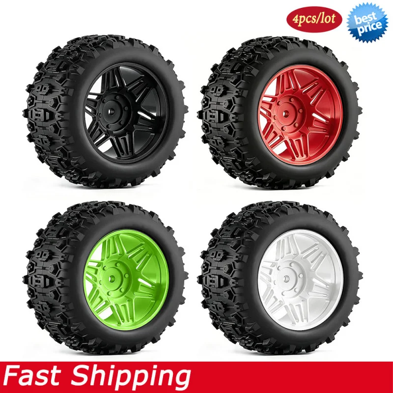4PCS RC Monster Truck Wheels Tires 90*45mm For 1/14 1/16 MJX Traxxas Mini E-Revo Arrma Kraton Upgrade Parts