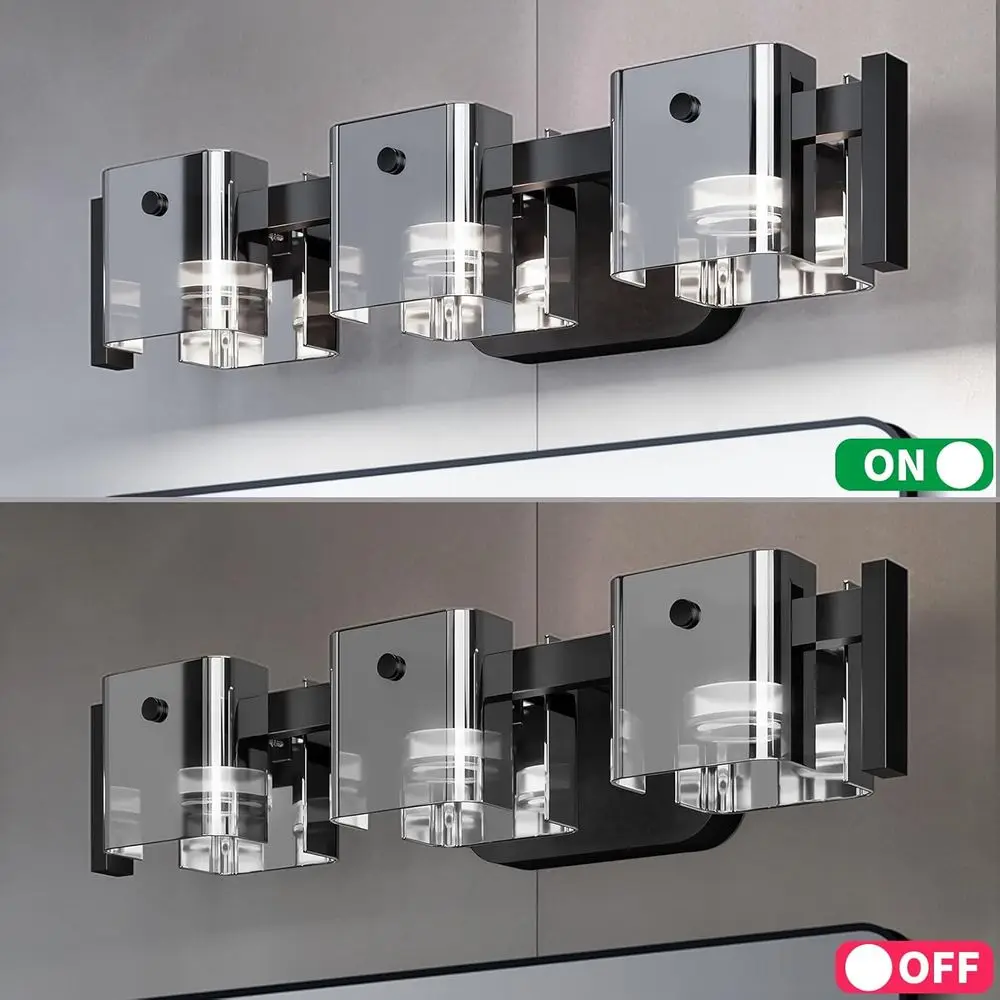 Luminária de Banheiro Preta de 20,8 polegadas com 3 Luzes, Luminária de Parede LED Ajustável 3000K/4000K/6000K