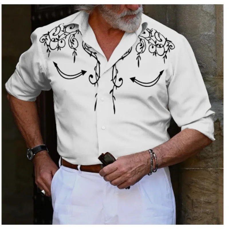 New Men's Embroidered Shirt American Western Denim Embroidered Shirt