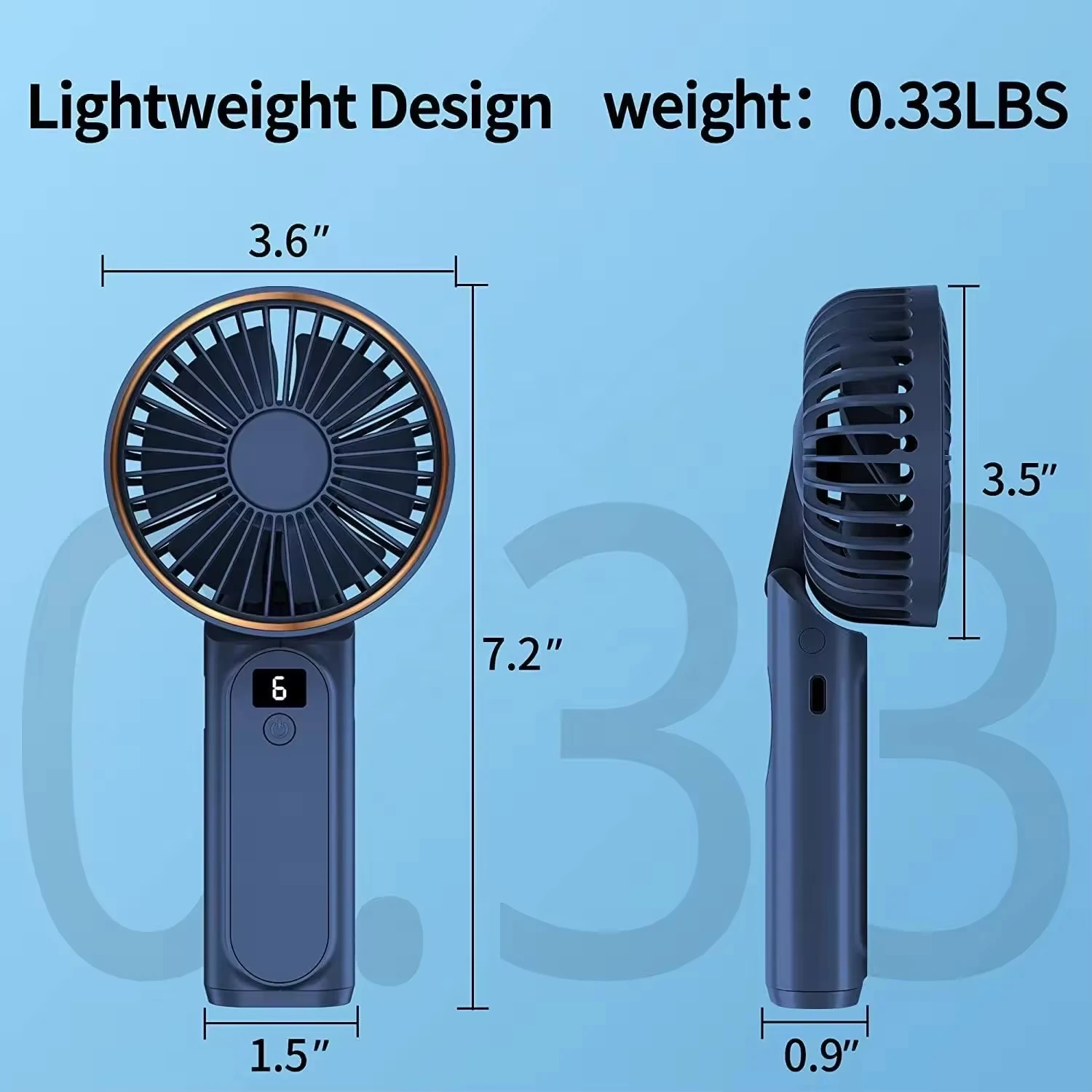 Foldable Handheld Fan 3 in 1 Handable & Standable & Wearable Mini Personal Cooling Fan with LED Display 3600mAh Battery 6 Speeds