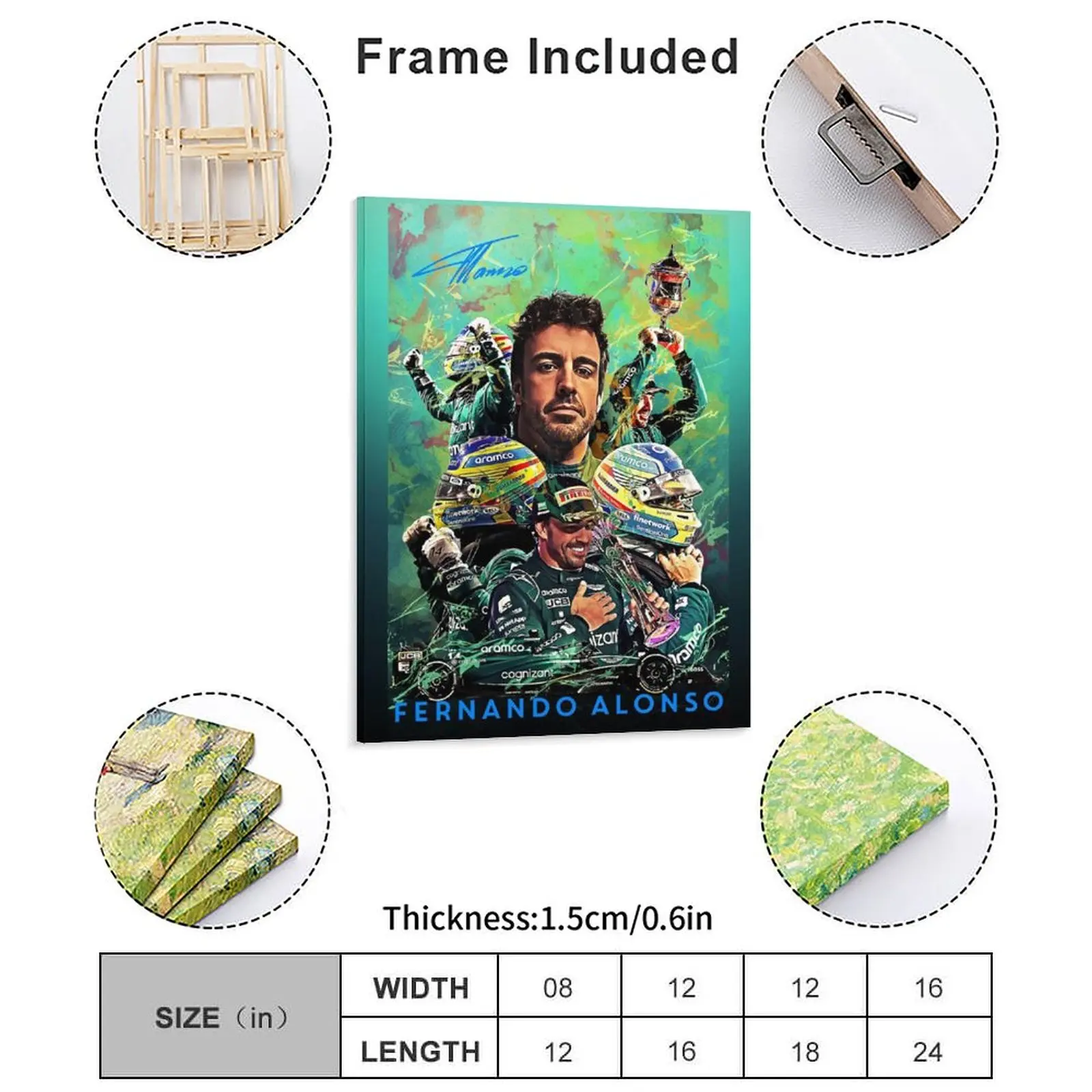 Fernando Alonso Canvas Painting Print Pub Club Bar Vintage Cinema Framed Wall Paintings