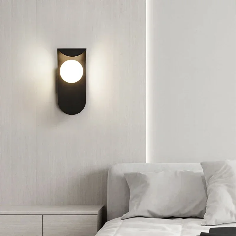 Imagem -03 - Estilo Nórdico Conduziu a Lâmpada de Parede Luz Preta e Branca Luz Decorativa Simples para a Sala de Visitas Quarto Estudo Interior Home Dispositivo Elétrico da Decoração do Vidro o