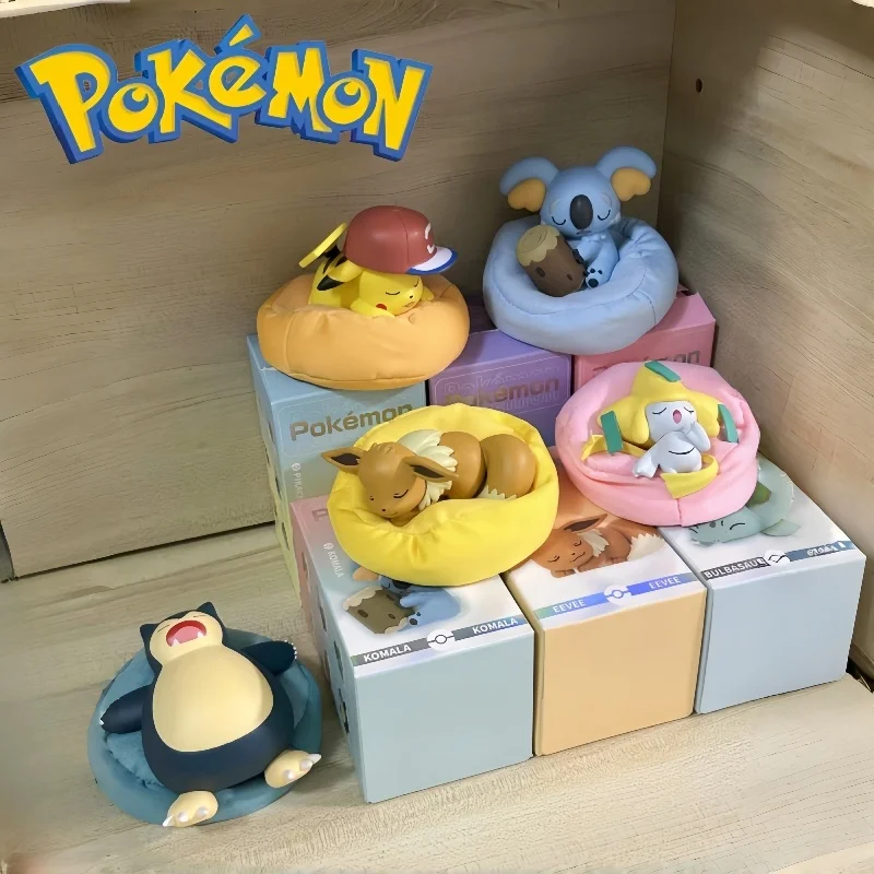 In Stock Kawaii 6 Styles Pokemon Starry Dream Pikachu Bulbasaur Eevee Snorlax Jirachi Komala Sleeping Anime Figures Pvc Toys