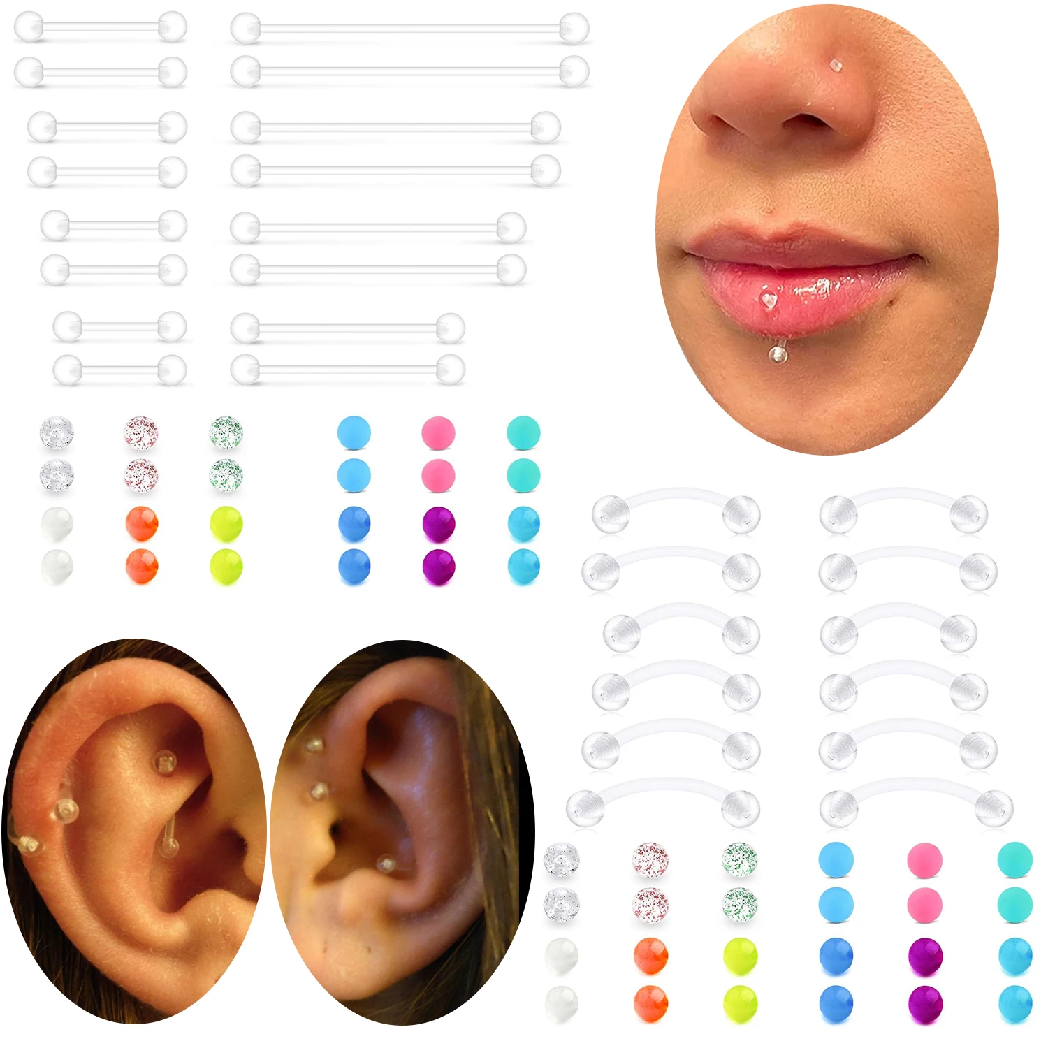 14G 16G acrylic bar industrial barbell for ear, navel, breast, tongue, eyebrow piercing fixator