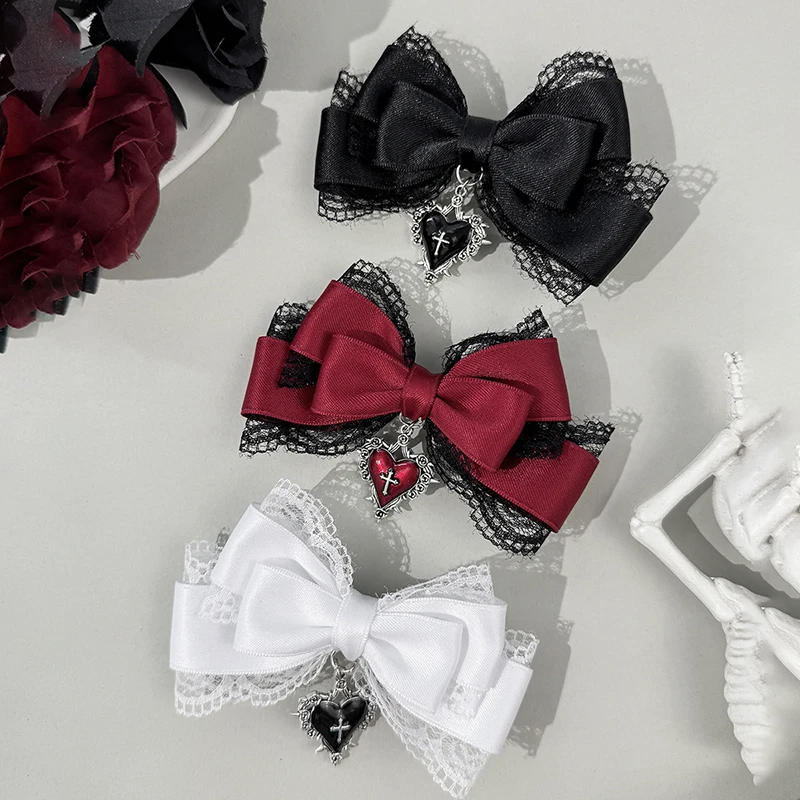 

(JYA2)Gothic Lolita Style Hair Clip Black Ribbon Bow Fashionable Hair Clips For Girls High-grade Headdress